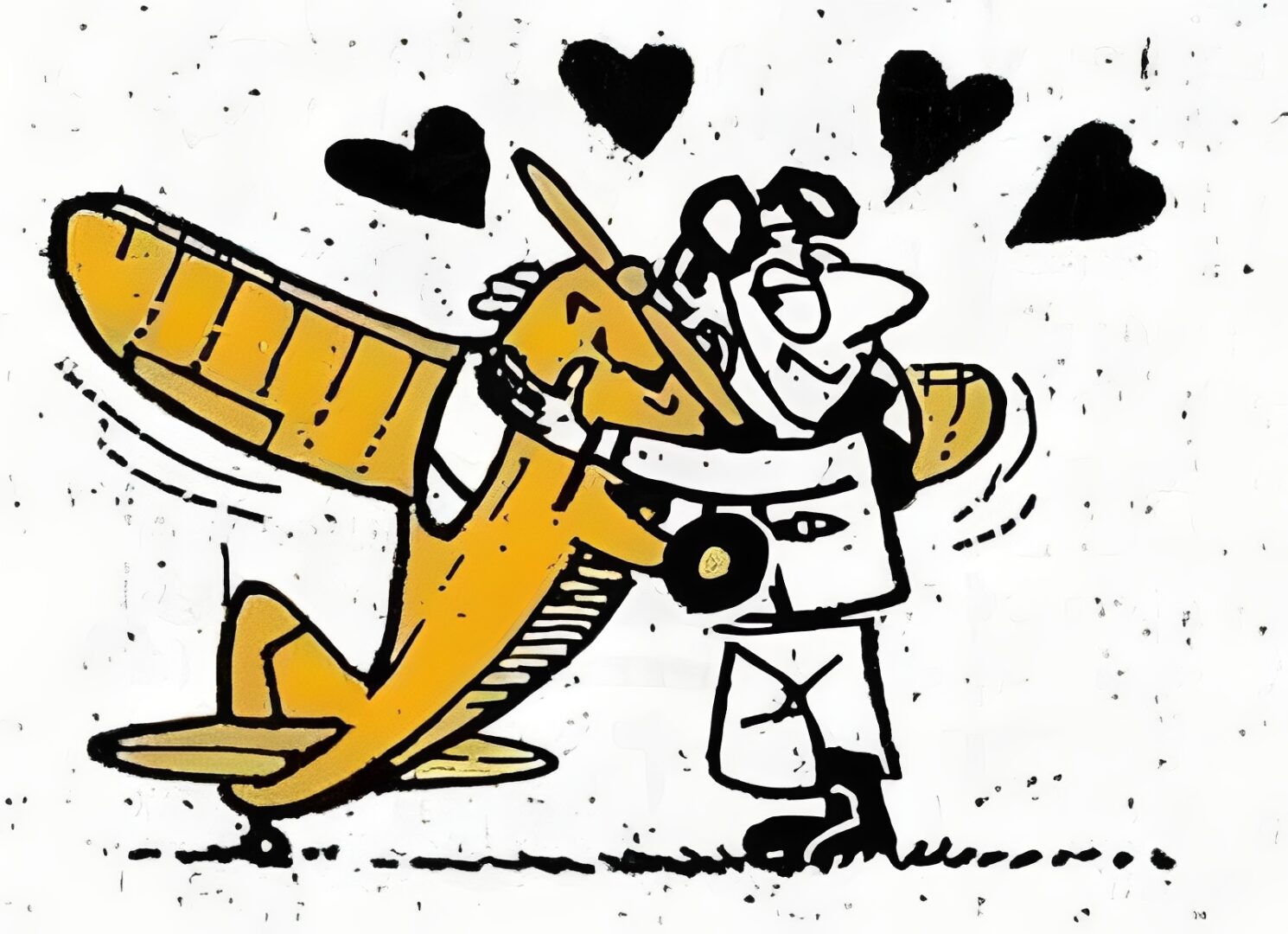 Funny pilot and airplane love illustration