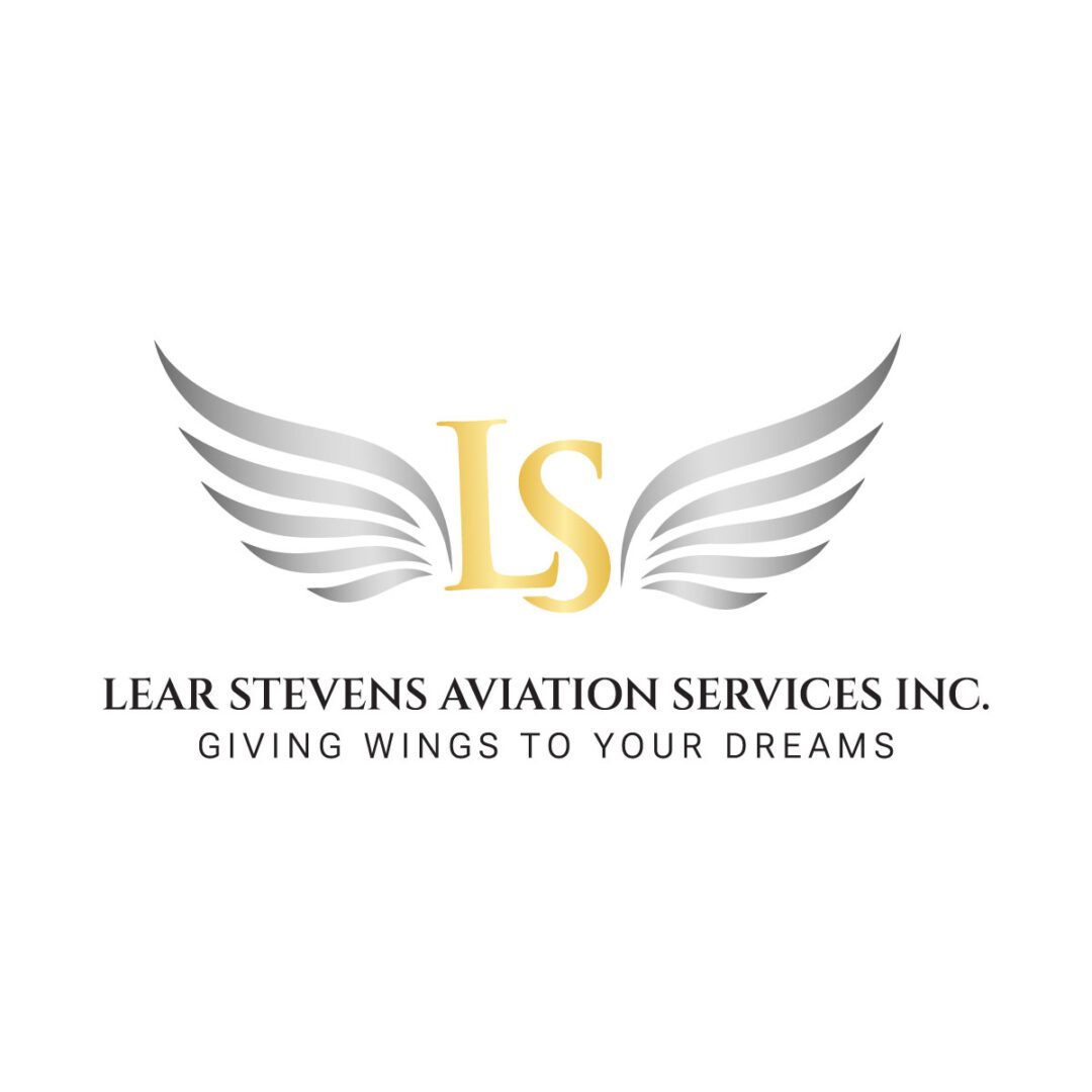 Logo of Lear Stevens Aviation Services with wings and gold initials.