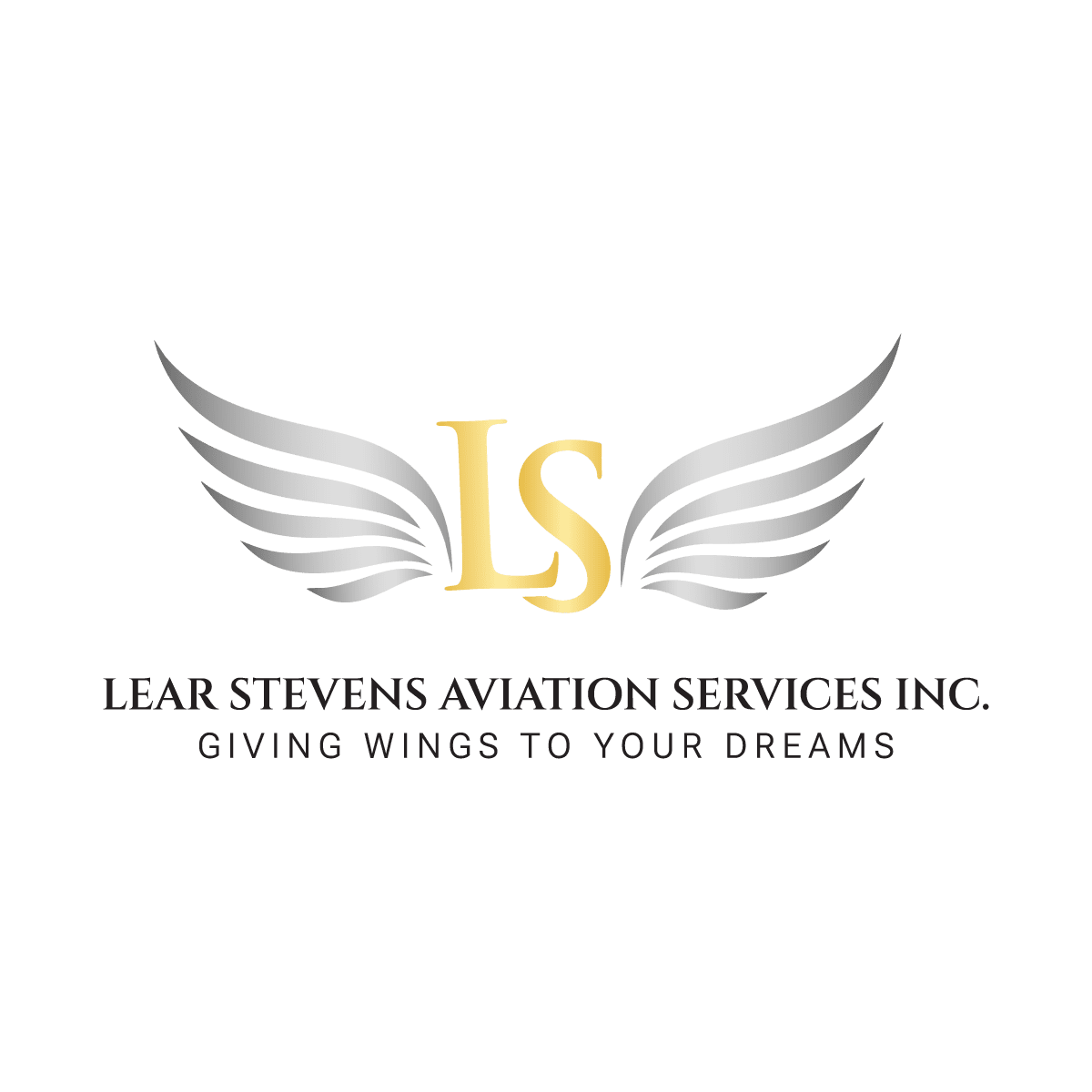 Logo with golden letters 'LS' flanked by silver wings and a motivational tagline.