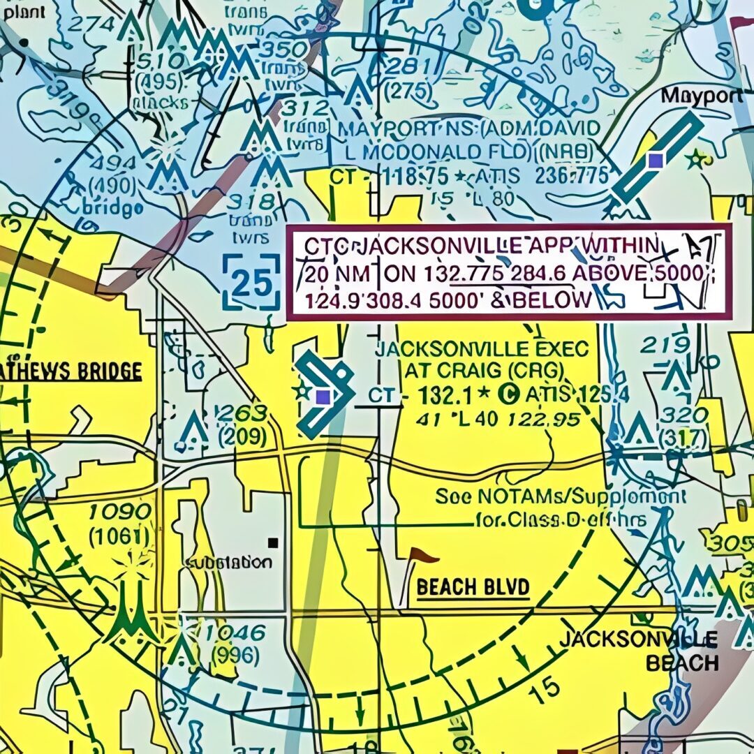 Sectional chart showing Jacksonville area